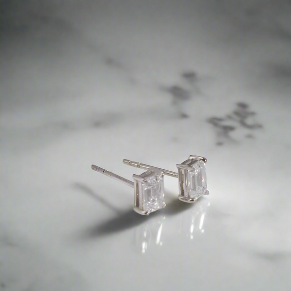 Naomi Emerald Stud Earrings // Rhodium Plated Sterling Silver + 1ct Diamond