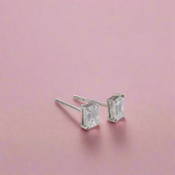 Naomi Emerald Stud Earrings // Rhodium Plated Sterling Silver + 1ct Diamond