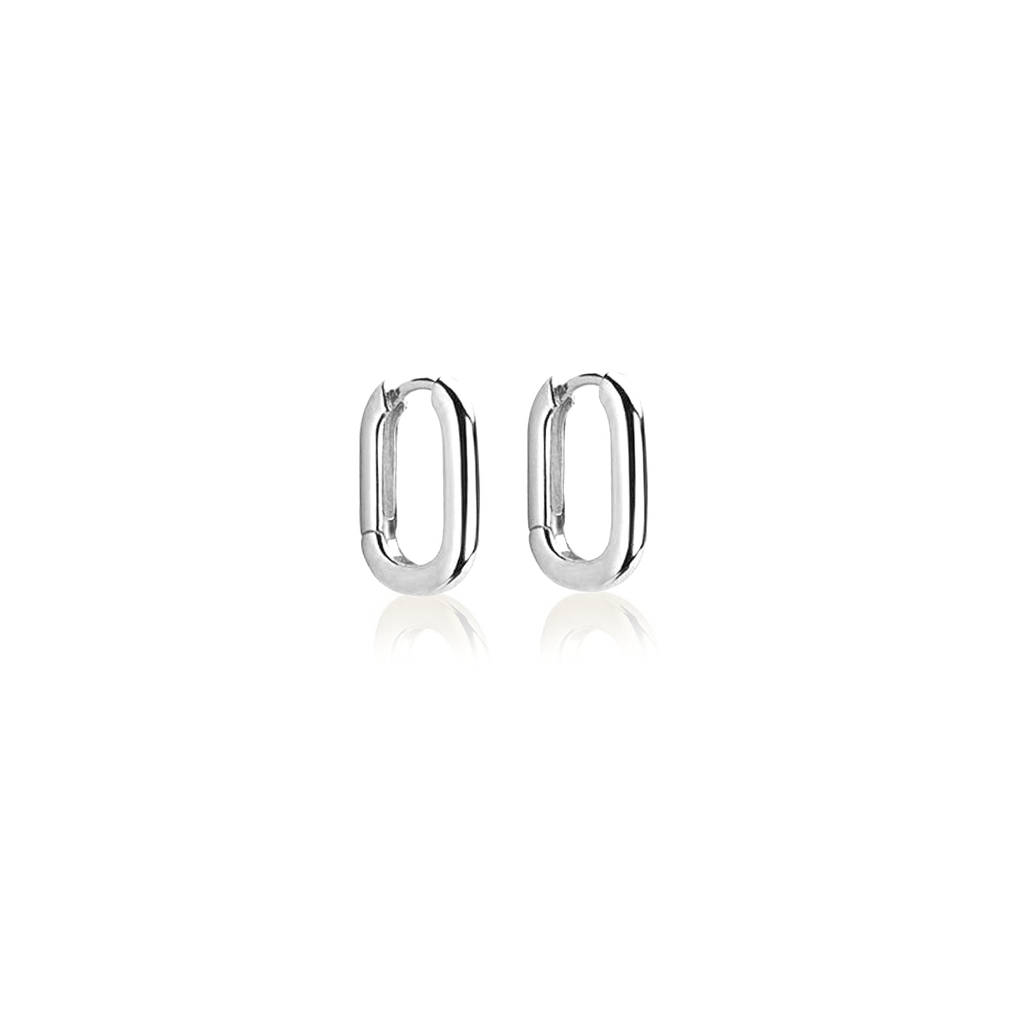 Pair of silver hoop earrings on a white background