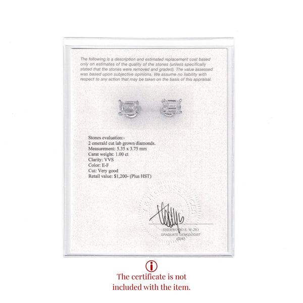 Diamond earring certificate with detailed information on a white background