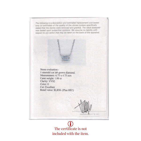 Jewelry certificate with diamond details on a white background