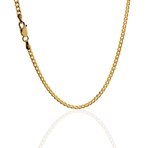 Gold chain necklace on a white background