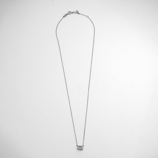 Gabriette Emerald Cut Bezel Necklace // Rhodium Plated Sterling Silver + 1ct Diamond
