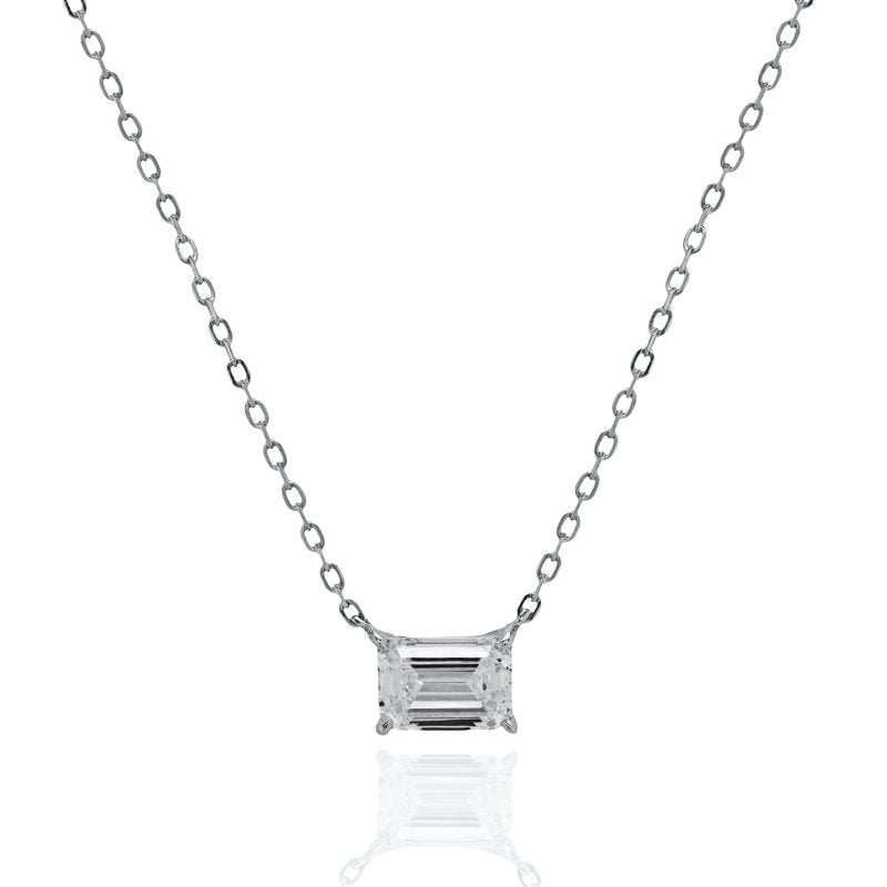 Naomi Emerald Cut Necklace // Rhodium Plated Sterling Silver + 1ct Diamond