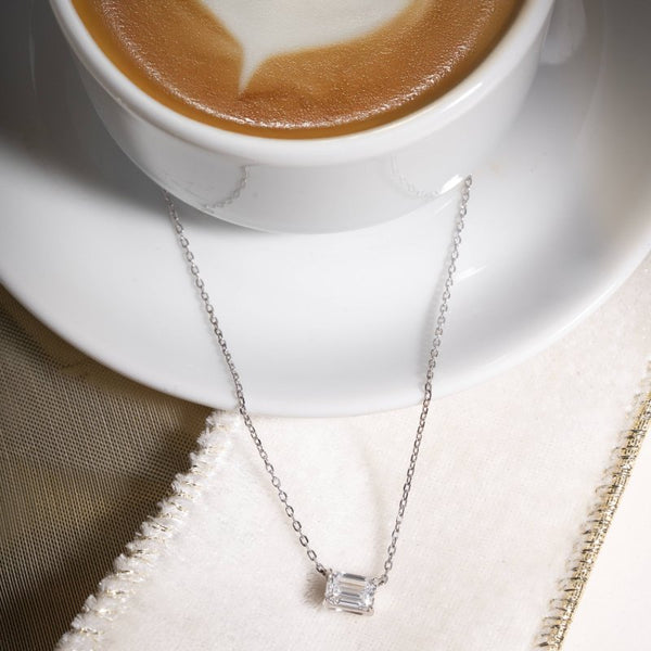 Naomi Emerald Cut Necklace // Rhodium Plated Sterling Silver + 1ct Diamond