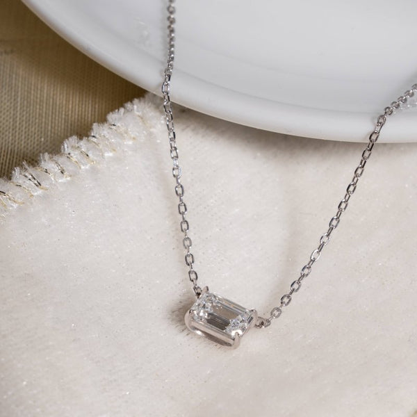 Naomi Emerald Cut Necklace // Rhodium Plated Sterling Silver + 1ct Diamond
