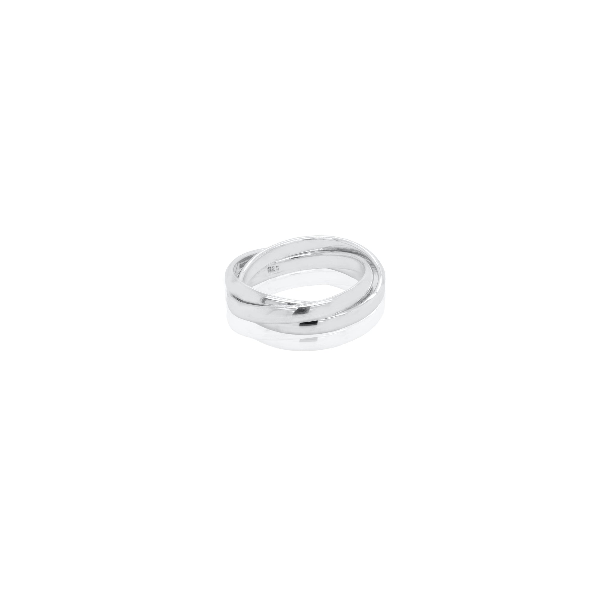 3 stack rolo band Silver ring on a white background