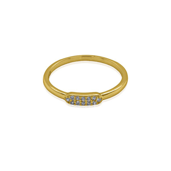 Gold ring with small diamonds on a white background