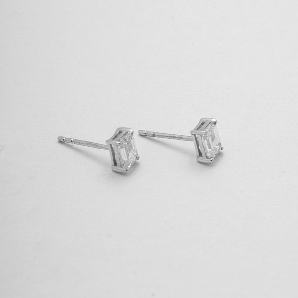 Naomi Emerald Stud Earrings // Rhodium Plated Sterling Silver + 1ct Diamond