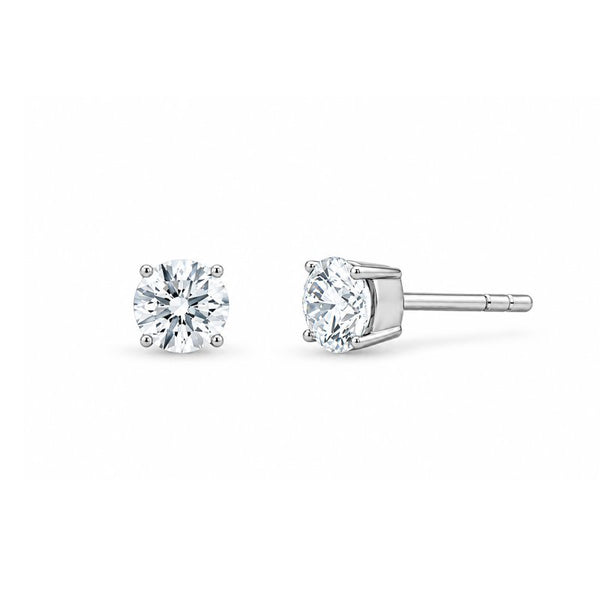 Brilliant lab diamond studs in sterling silver on a white background