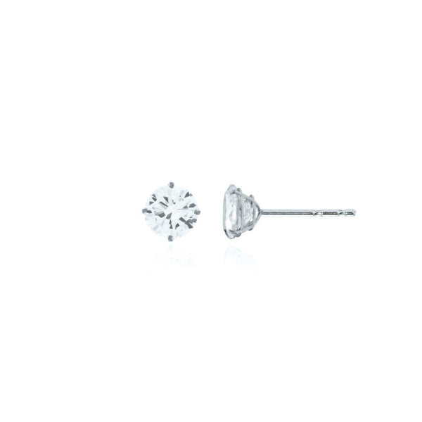 Tiffany Studs // 14kt Italian Solid White Gold + CZ